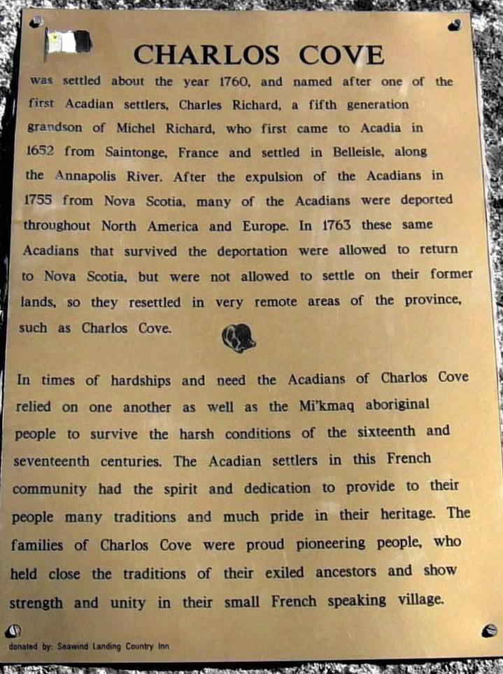 Charlos Cove: historical plaque