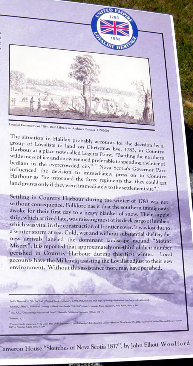 Country Harbour: Loyalist Trail roadside park, center interpretative panel