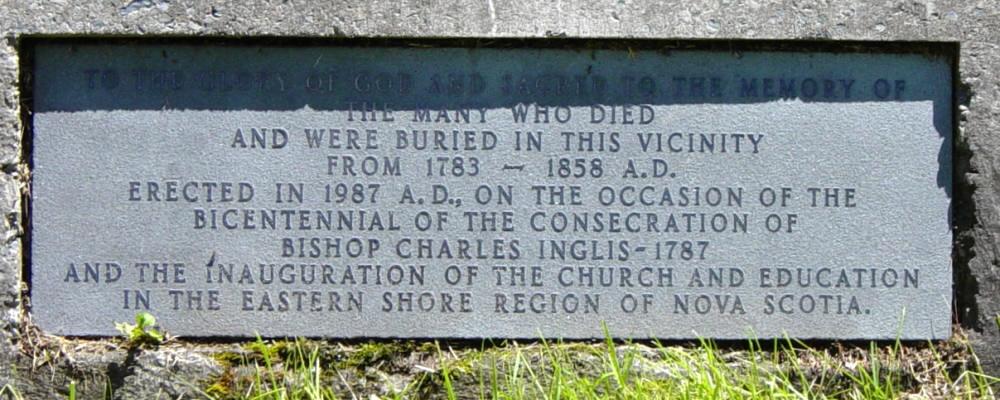 Country Harbour:  Bishop Inglis memorial