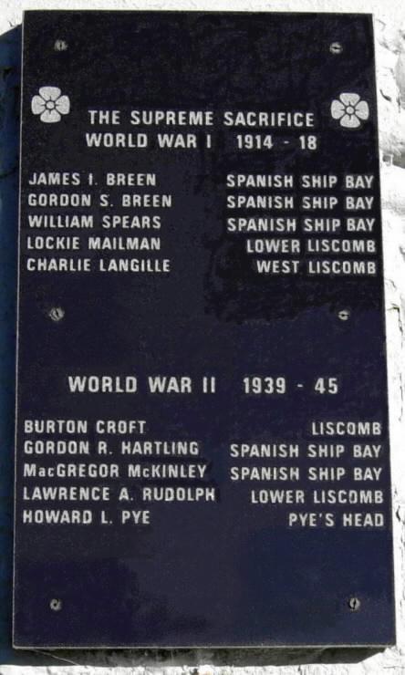Spanish Ship Bay: war memorial