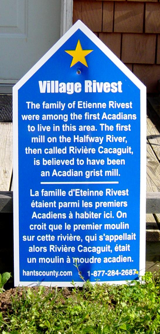 Hants County: Acadian Heritage sign #01, Halfway River, Mount Denson