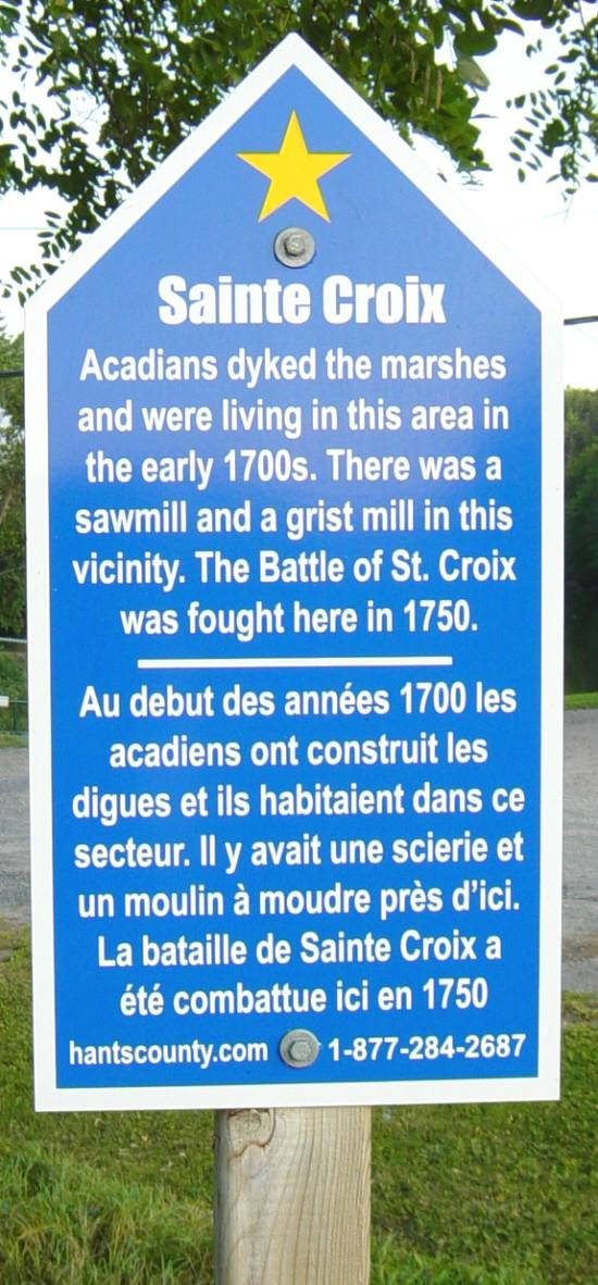 Hants County: Acadian Heritage sign #11, St. Croix