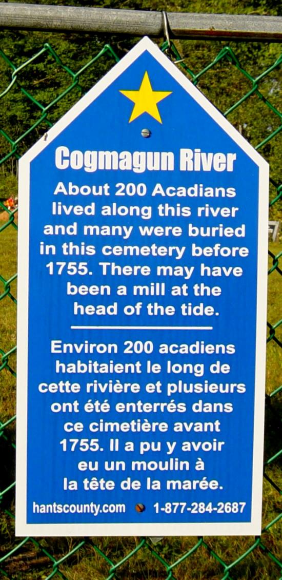 Hants County: Acadian Heritage sign #18, Cogmagun River