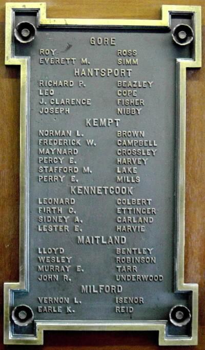 Hants County: World War Two memorial, plaque two