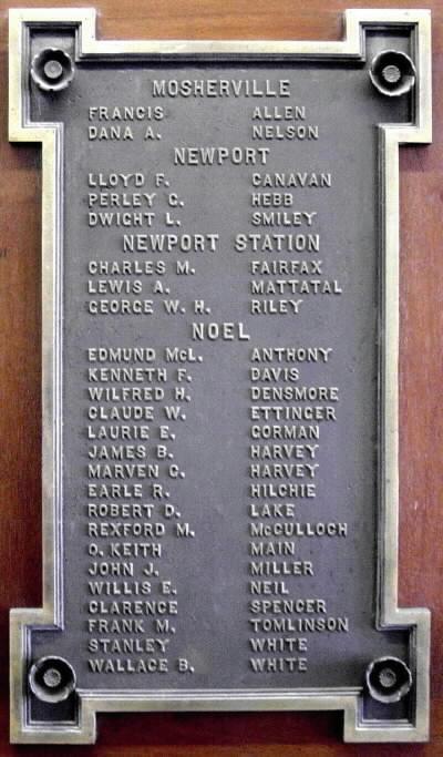 Hants County: World War Two memorial, plaque three