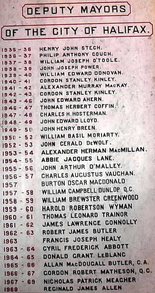 City of Halifax: deputy mayors, 1935-1969