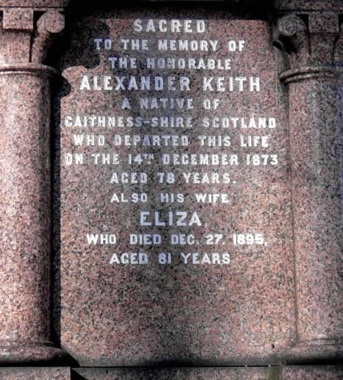 Alexander Keith monument, south face inscription