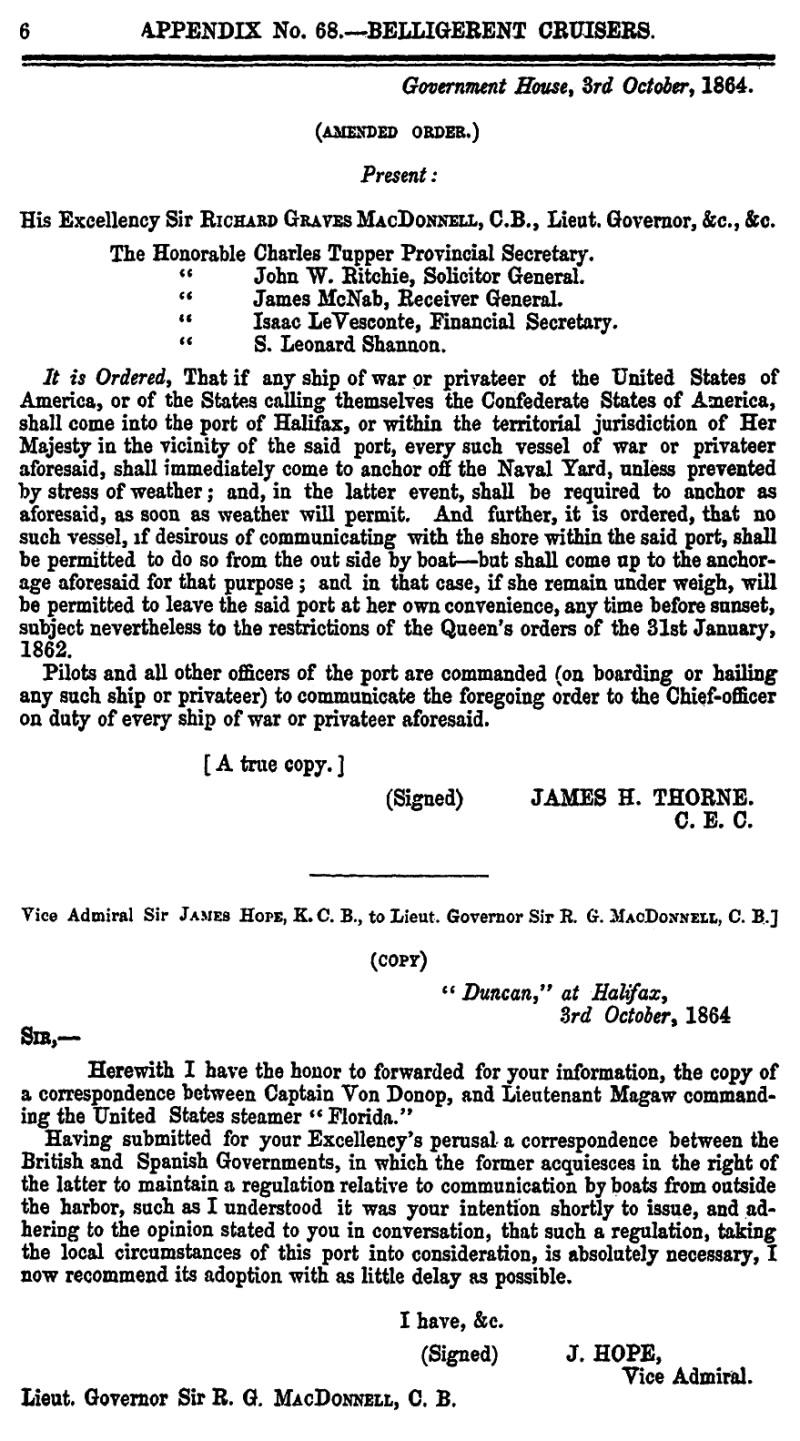 page 6 Appendix 68 – Belligerent Cruisers, Journal & Proceedings 1865, Nova Scotia House of Assembly