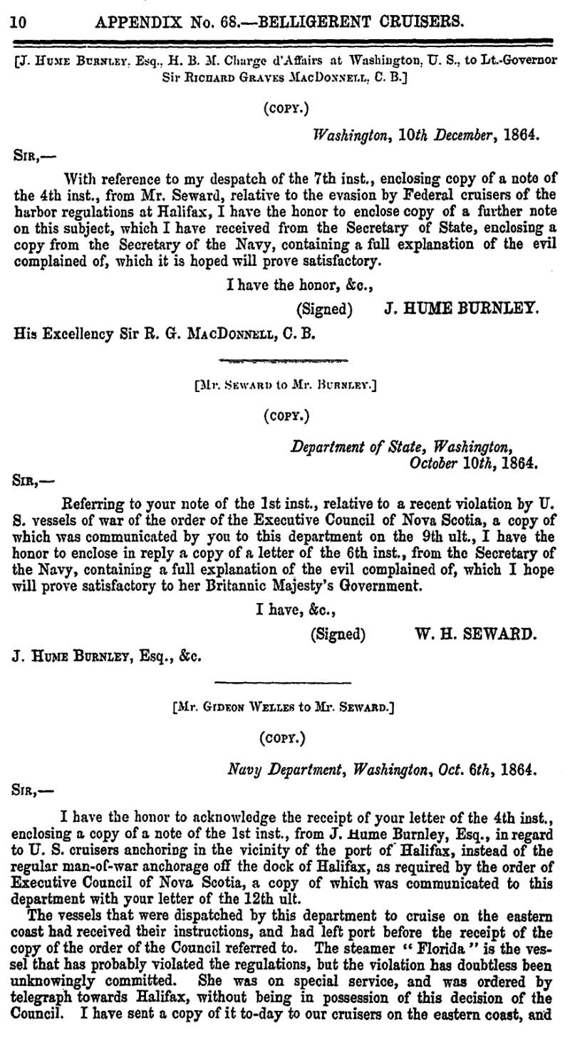 page 10 Appendix 68 – Belligerent Cruisers, Journal & Proceedings 1865, Nova Scotia House of Assembly