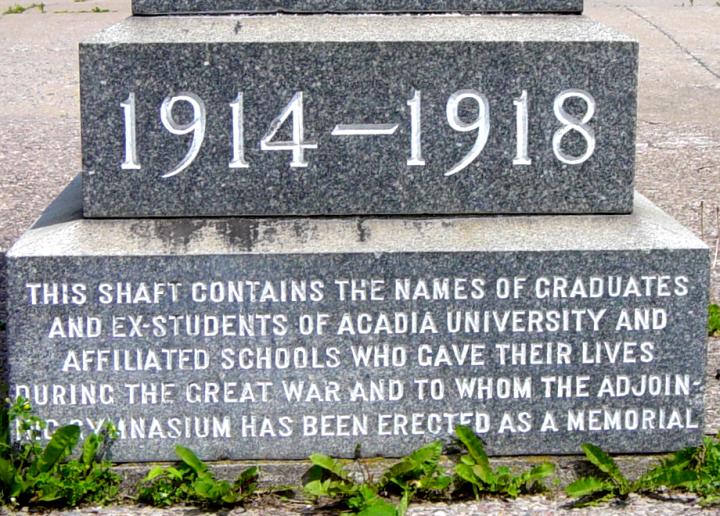 Acadia University WW1 memorial, south face