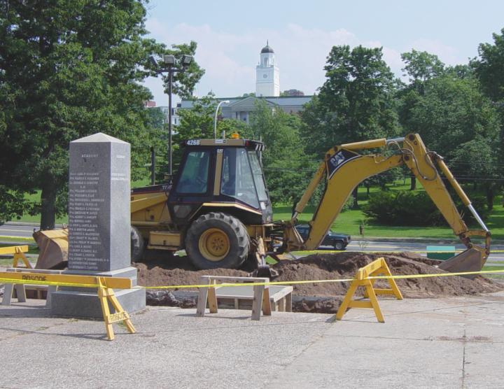 New monument construction at War Memorial gymnasium, Acadia University, Wolfville
