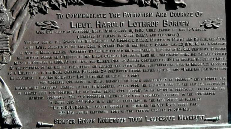 Nova Scotia: Harold Borden monument, west face