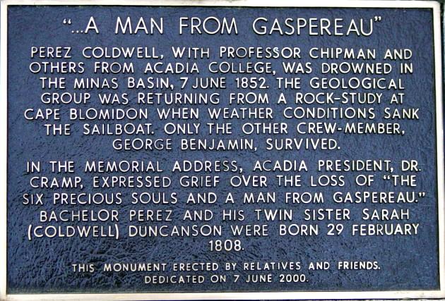 Perez Coldwell plaque, Gaspereau