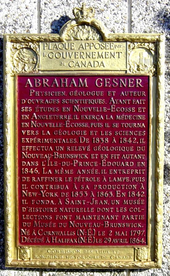 Abraham Gesner memorial plaque