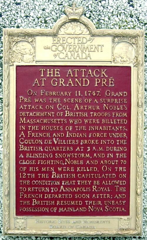 Plaque describing the 1747 Attack at Grand Pre