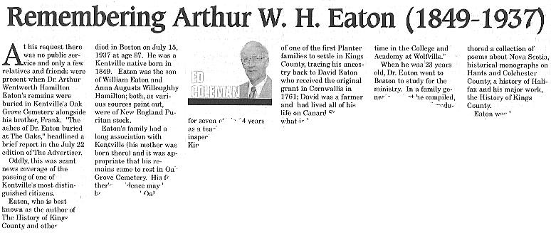 Clipping from the Kentville Advertiser, 30 April 2004