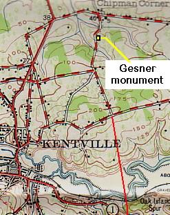 Map showing location of the Abraham Gesner monument