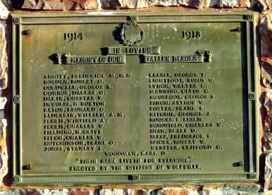Wolfville war memorial, plaque on north face