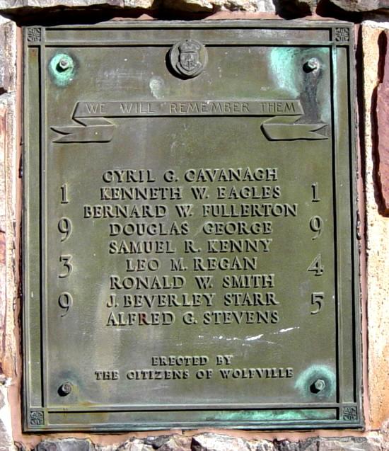 Wolfville war memorial, plaque on west face