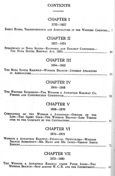 Contents, History of the Dominion Atlantic Railway, 1936, by Marguerite Woodworth