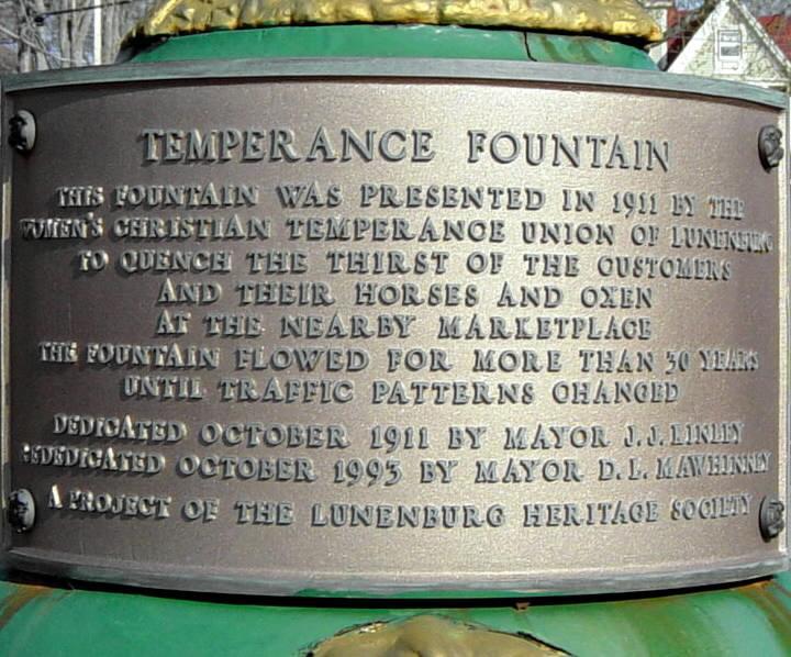 Lunenburg: Temperance Fountain plaque