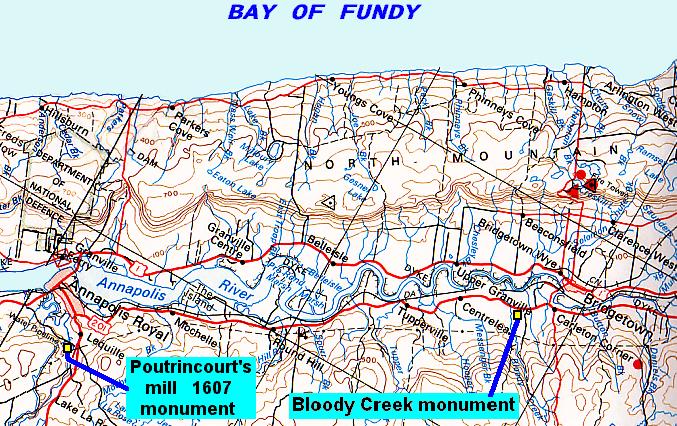 Bloody Creek 1757: map showing location of monument