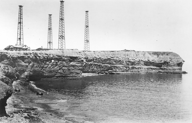 Marconi Wireless Telegraph transmitter towers at Table Head, Glace Bay, Cape Breton Island, Nova Scotia