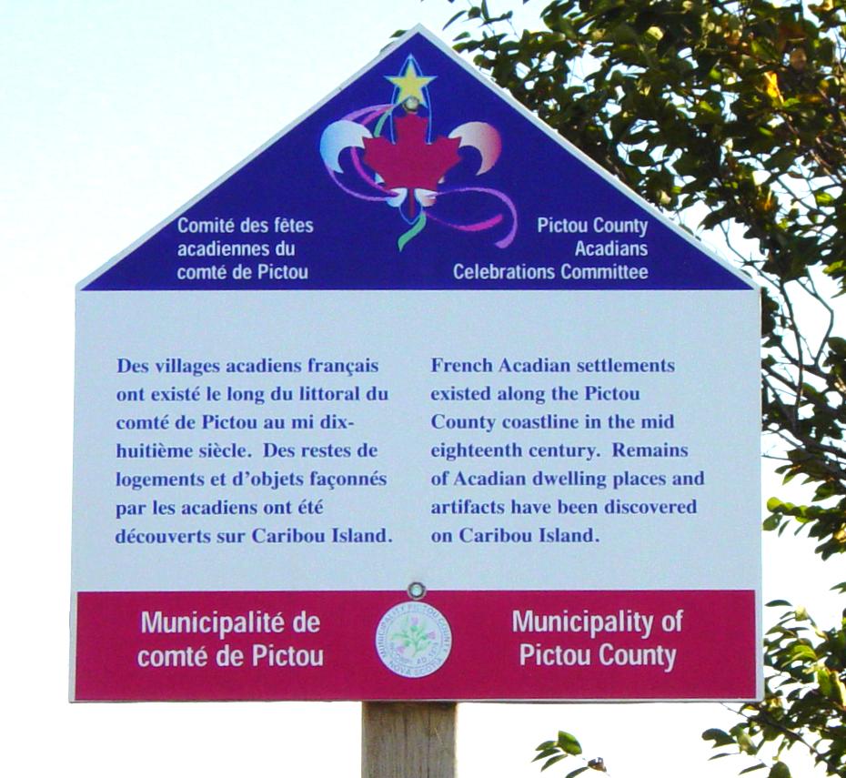 Caribou Island: Pictou Municipal history sign