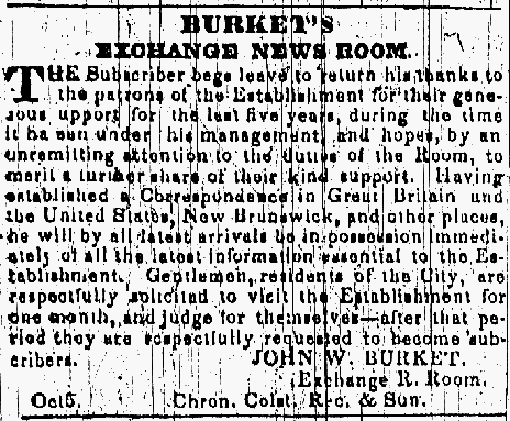 Nova Scotia: Exchange News Room, Halifax, 7 Nov 1848