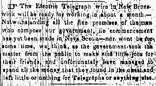 Saint John Electric Telegraph, 9 December 1848