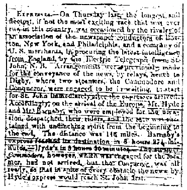 Nova Scotia Pony Express, Acadian Recorder, Halifax, 10 March 1849