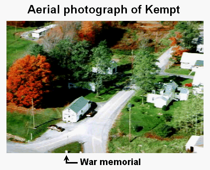 Aerial photograph of Kempt, showing war memorial location