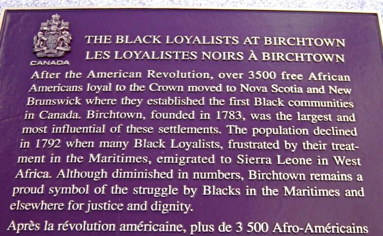 Black Loyalists Memorial, Birchtown: plaque, upper half