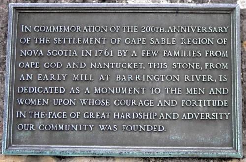 Cape Sable Settlers plaque, Barrington