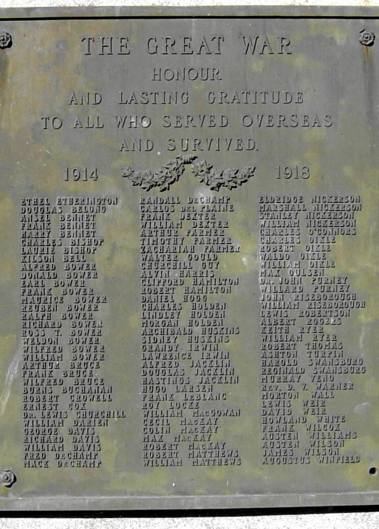 War memorial monument, Shelburne: plaque on east face