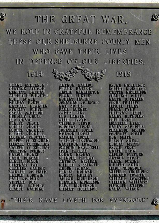 War memorial monument, Shelburne: plaque on south face