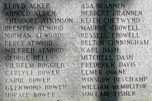 Shelburne: 1939-1945 war memorial, names A-Fi