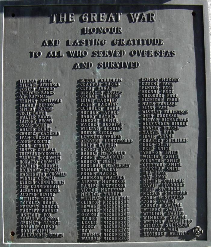 War memorial monument, Shelburne: plaque on west face