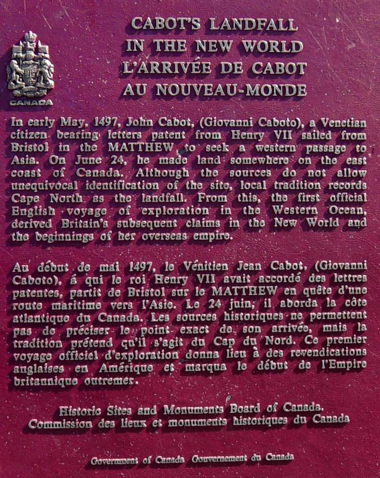 Plaque: John Cabot 1497