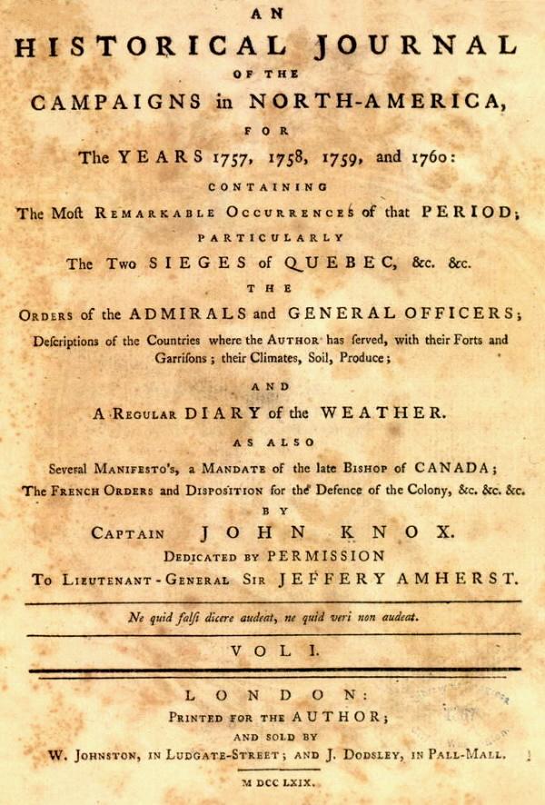 Title page: Historical Journal, by John Knox, 1769
