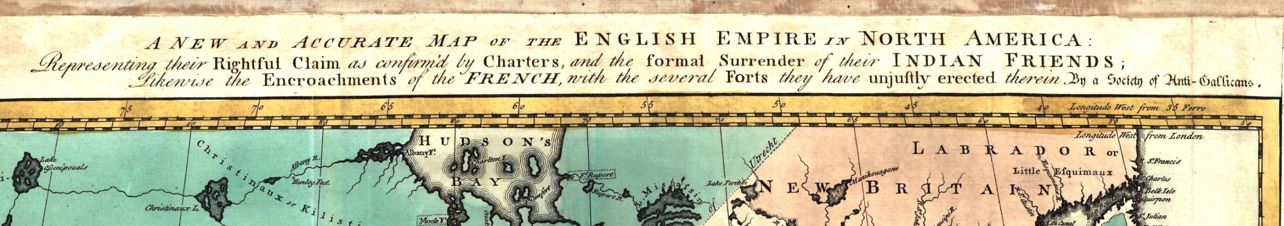 Title of 1755 map of the English Empire in North America