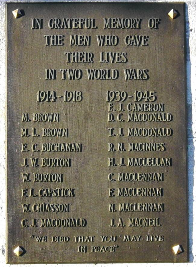 South Harbour: war memorial plaque