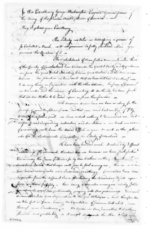 February 8th, 1776: Page 1 of petition, in low resolution