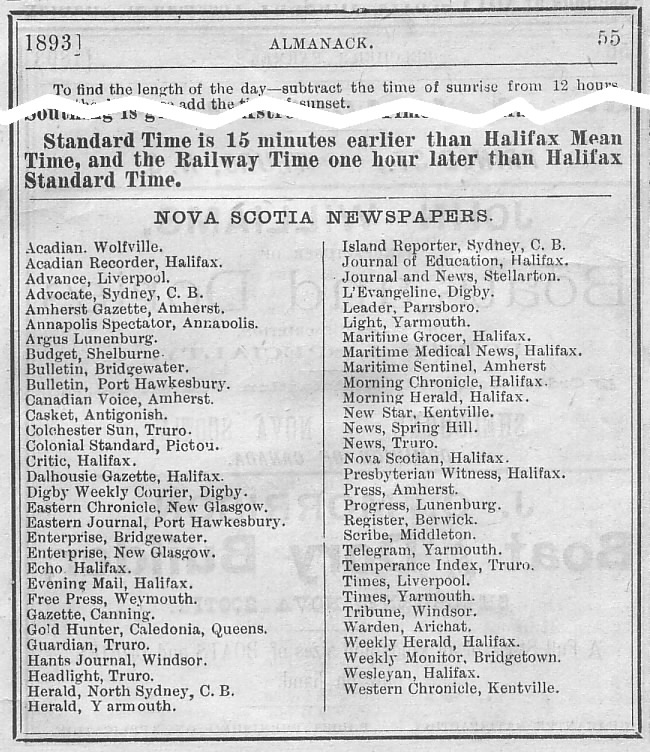 61 newspapers published in Nova Scotia in 1893