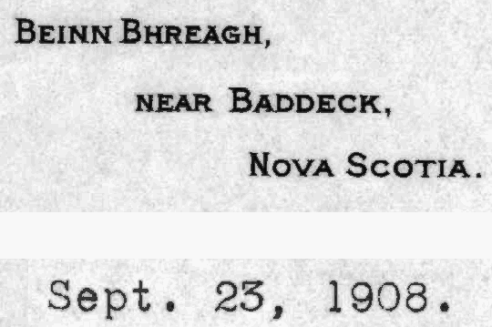 Dr. Bell's letterhead at Beinn Bhreagh, September 1908