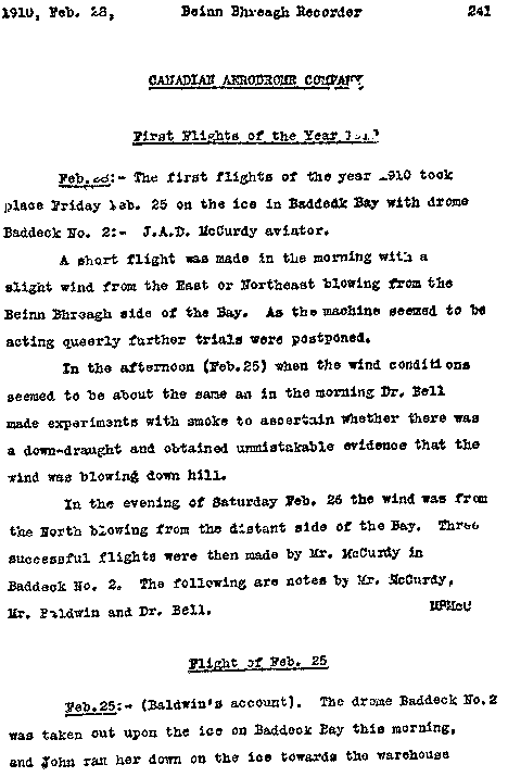 February 28th, 1910: Beinn Bhreagh Recorder, volume 3, page 241