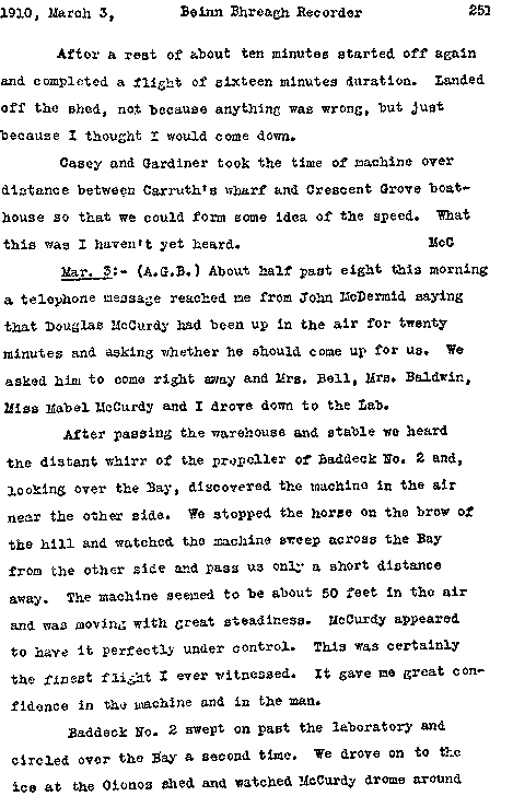 March 3rd, 1910: Beinn Bhreagh Recorder, volume 3, page 251
