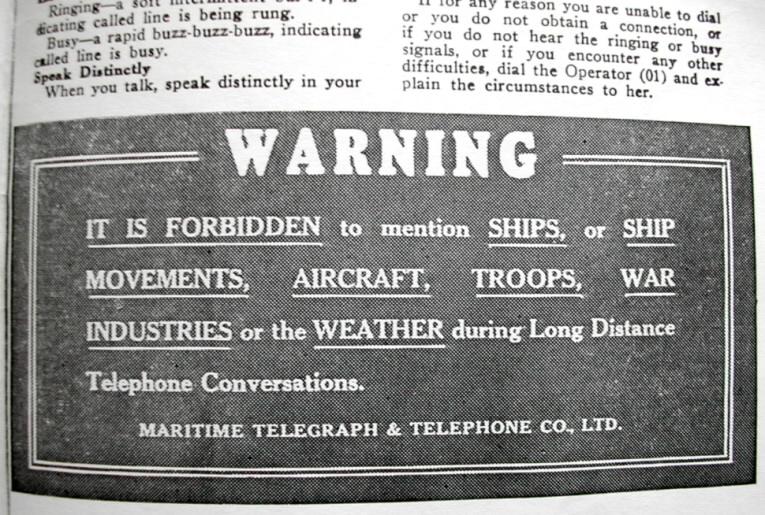 Nova Scotia: MT&T wartime warning, 1944