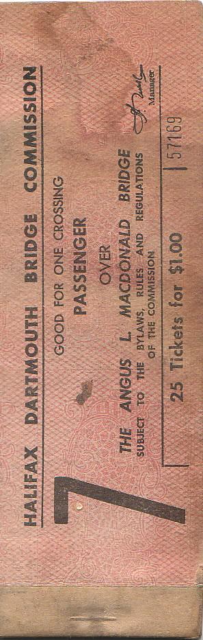 Halifax - Dartmouth Bridge ticket book, 1957