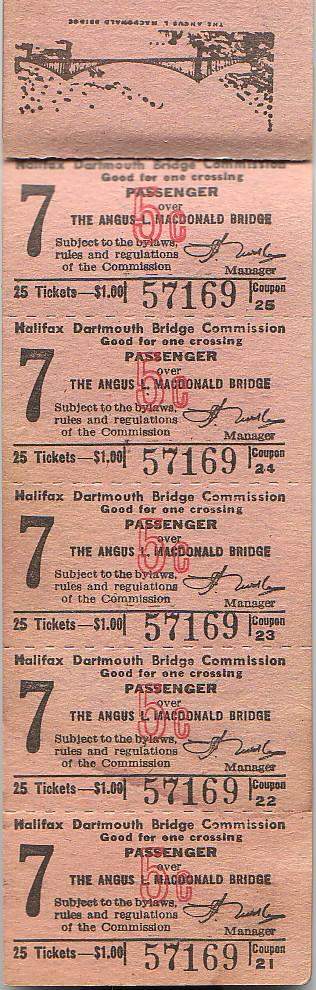 Halifax - Dartmouth Bridge tickets, 1957